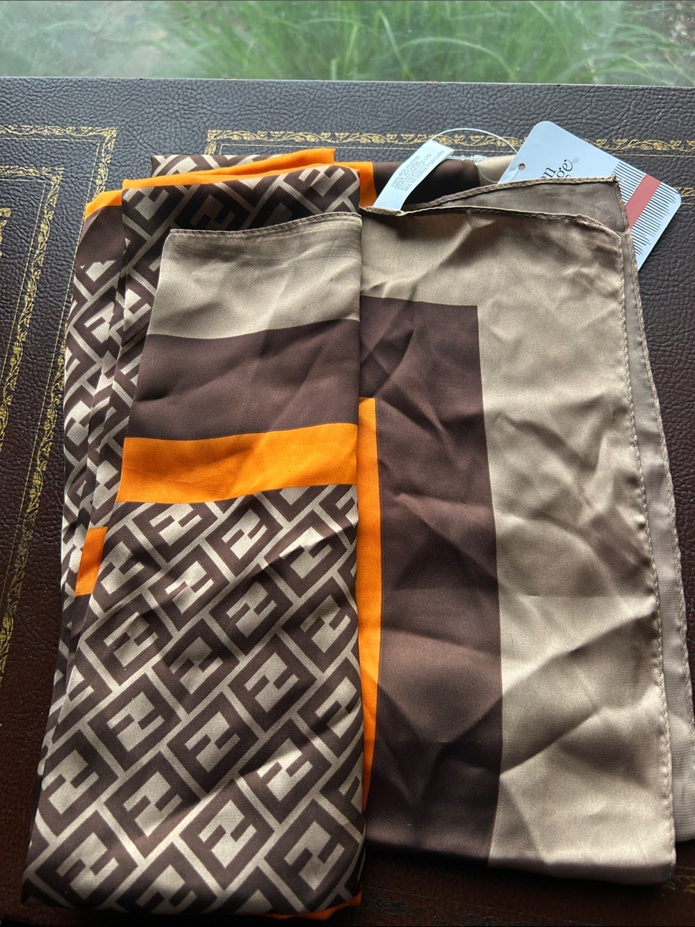 Silk-Feel women’s rectangular Scarf in Brown & Orange
